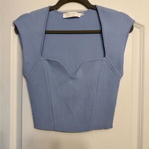 ASTR Women's Light Blue Ribbed Crop Top